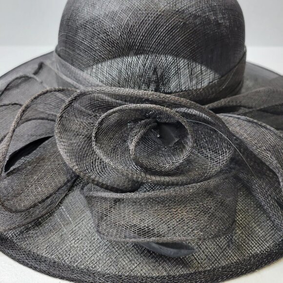 Large Wide Brim Black Sinamay Kentucky Derby Church Wedding Adjustable Hat- NEW - Picture 6 of 16